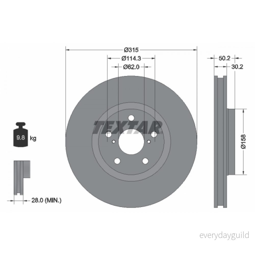 TEXTAR PRO 92185603 Disque de frein 315 30,2 05/07 114,3 ventilé l'intérieur revêtu sans boulon fix roue, moyeu roue LEXUS: LS III 4019722476143