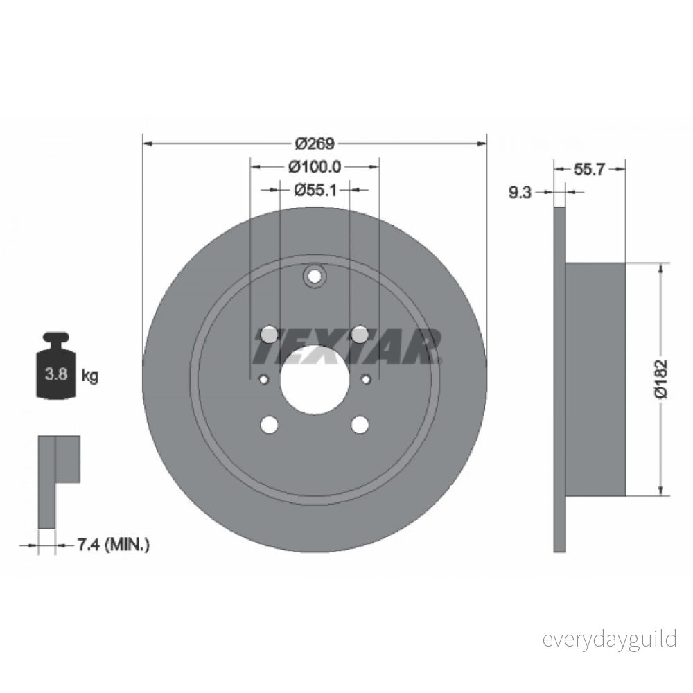 TEXTAR PRO 92126203 Disque de frein 269 9,3 04/07 100 plein revêtu sans boulon fix roue, moyeu roue TOYOTA: Corolla IX 3/5 portes 4019722309502