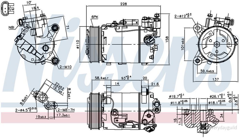 NISSENS 890601 Compresseur De Climatisation 6SES14A 12 PAG 46 YF 1234yf BMW: 1 5 portes, 3 Touring 5707286438811
