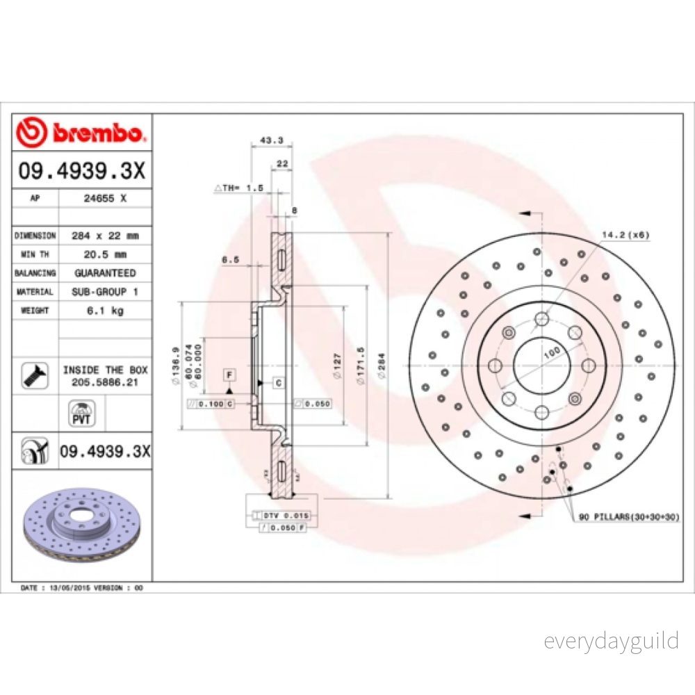 Bromsskiva BREMBO 09.4939.3X 8020584212363