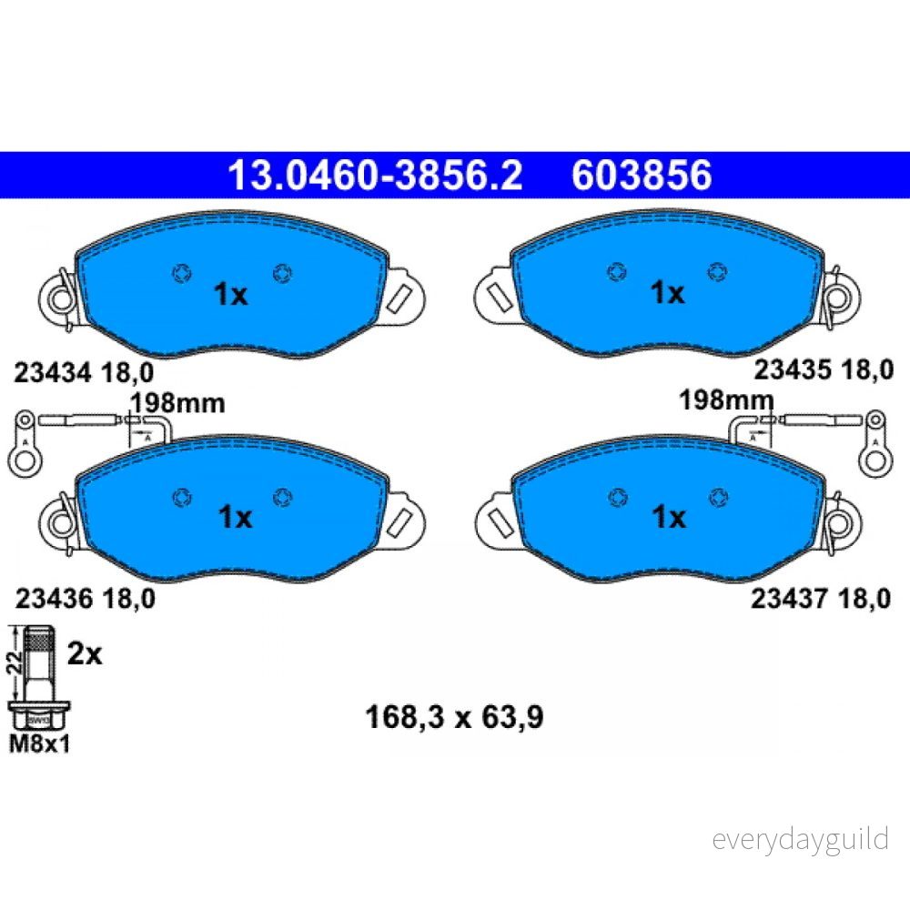 ATE 13.0460 3856.2 Jeu de plaquettes frein contact signal d’usure inclus avec vis d’étrier NISSAN: Cabstar E Сamion à Plateau / Сhâssis 4006633382670