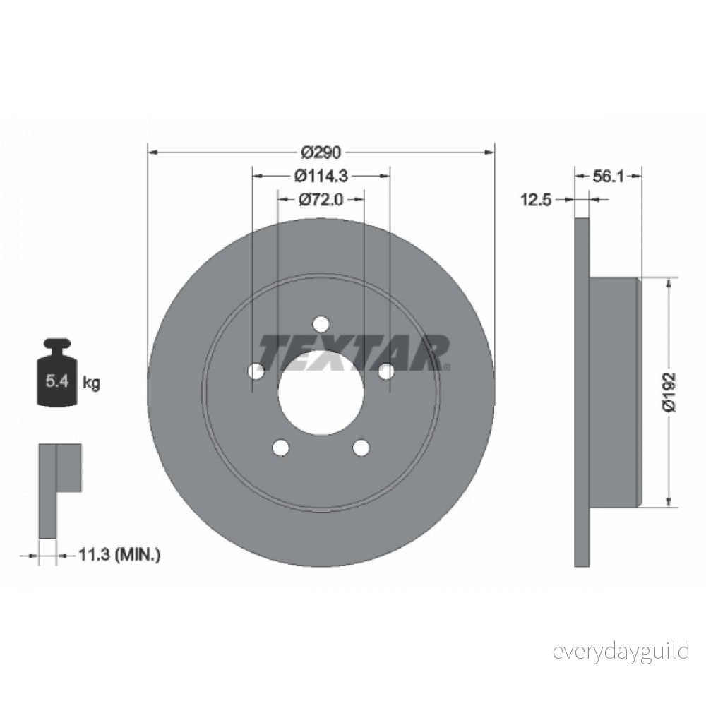 TEXTAR 92108400 Disque de frein 290 12,5 05/05 114,3 plein sans boulon fix roue, moyeu roue CHRYSLER: VOYAGER 4 4019722252952