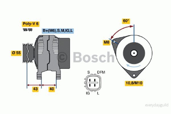 BOSCH 0 986 046 110 Alternateur 14V 90A TOYOTA: Auris 5 portes, Corolla Verso, IX 3/5 portes