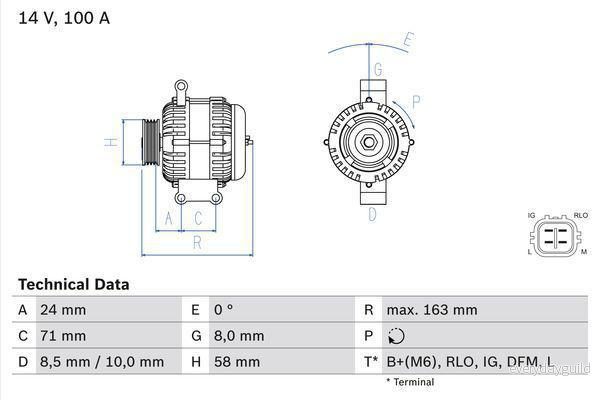 BOSCH 0 986 049 970 Alternateur 14V 100A TOYOTA: Avensis II Station Wagon, Auris 5 portes, Verso oscaro, mister auto, yakarouler