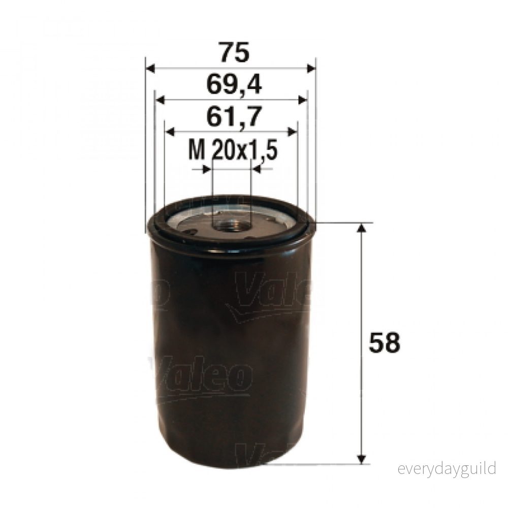 VALEO 586050 Filtre à huile M20x1.5 vissé FIAT: Doblo I Break, Stilo 3/5 portes, Multi Wagon, ALFA ROMEO: 166, GT, 156 Berline 3276425860506