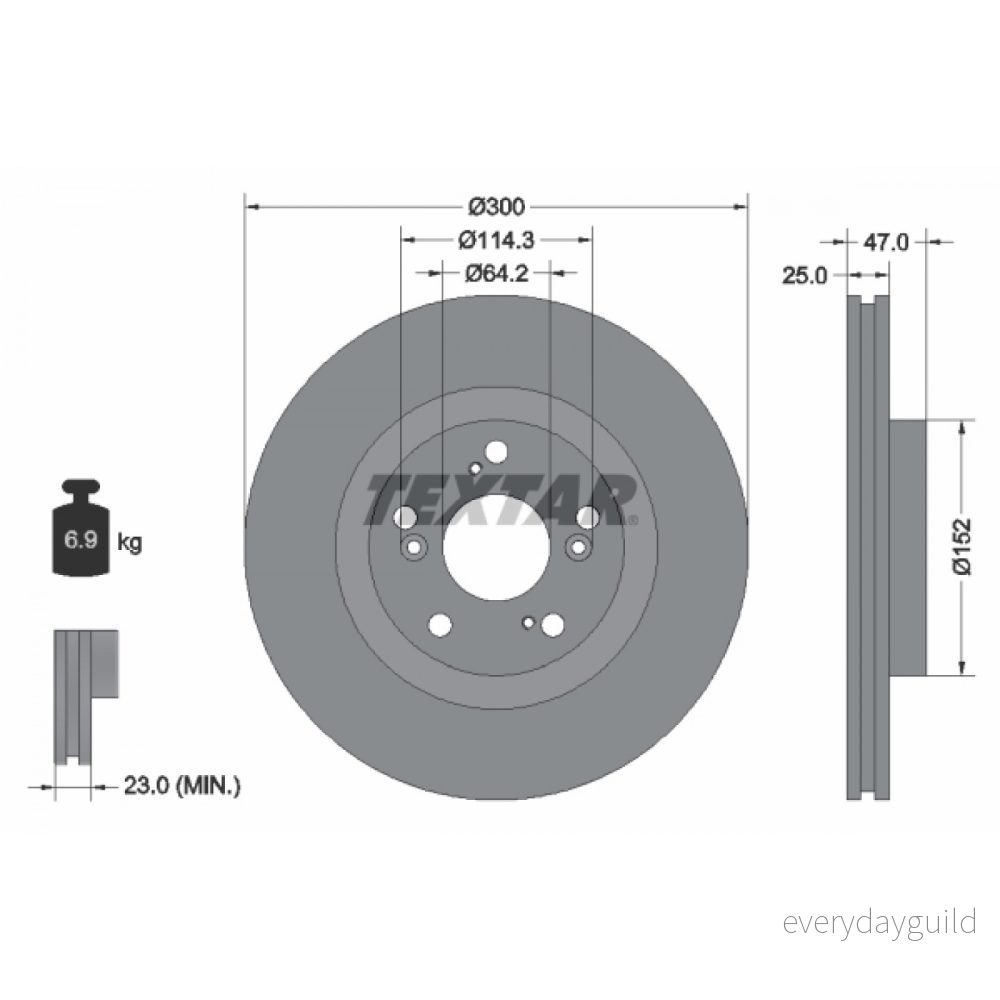 TEXTAR 92125000 Disque de frein 300 25 05/09 114,3 ventilé l'intérieur sans boulon fix roue, moyeu roue HONDA: CIVIC 7 Hatchback 4019722264375