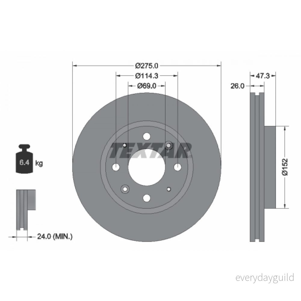 TEXTAR 92136700 Disque de frein 275 26 04/08 114,3 ventilé l'intérieur sans boulon fix roue, moyeu roue KIA: Cerato 5 portes 4019722272295