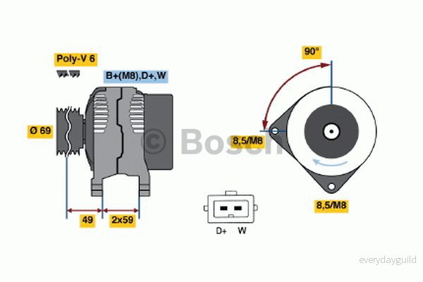 BOSCH 0 986 040 330 Alternateur 14V 90A VOLKSWAGEN: Transporter 4 Bus, 4, LT 28 35 II Bus 3165141163841