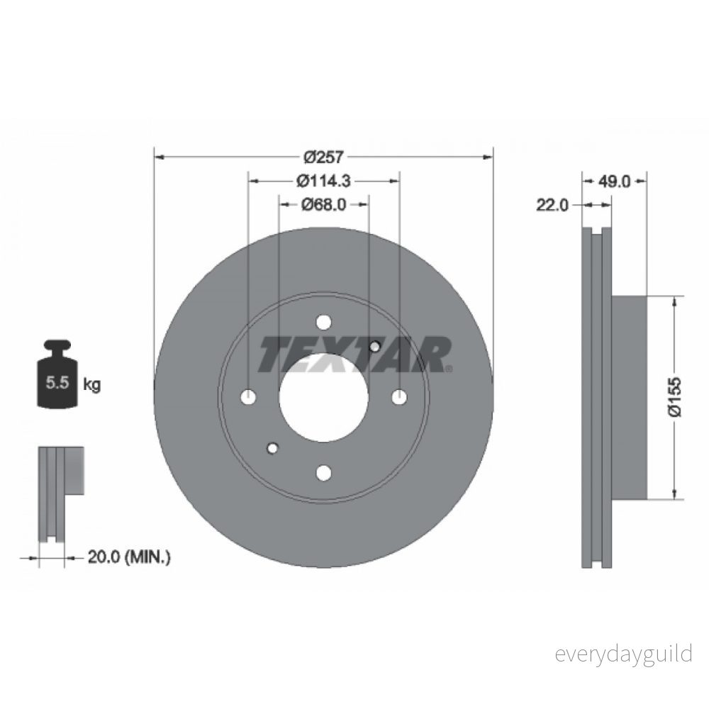 TEXTAR 92056300 Disque de frein 257 22 04/06 114,3 ventilé l'intérieur sans boulon fix roue, moyeu roue NISSAN: 200SX 4019722112676