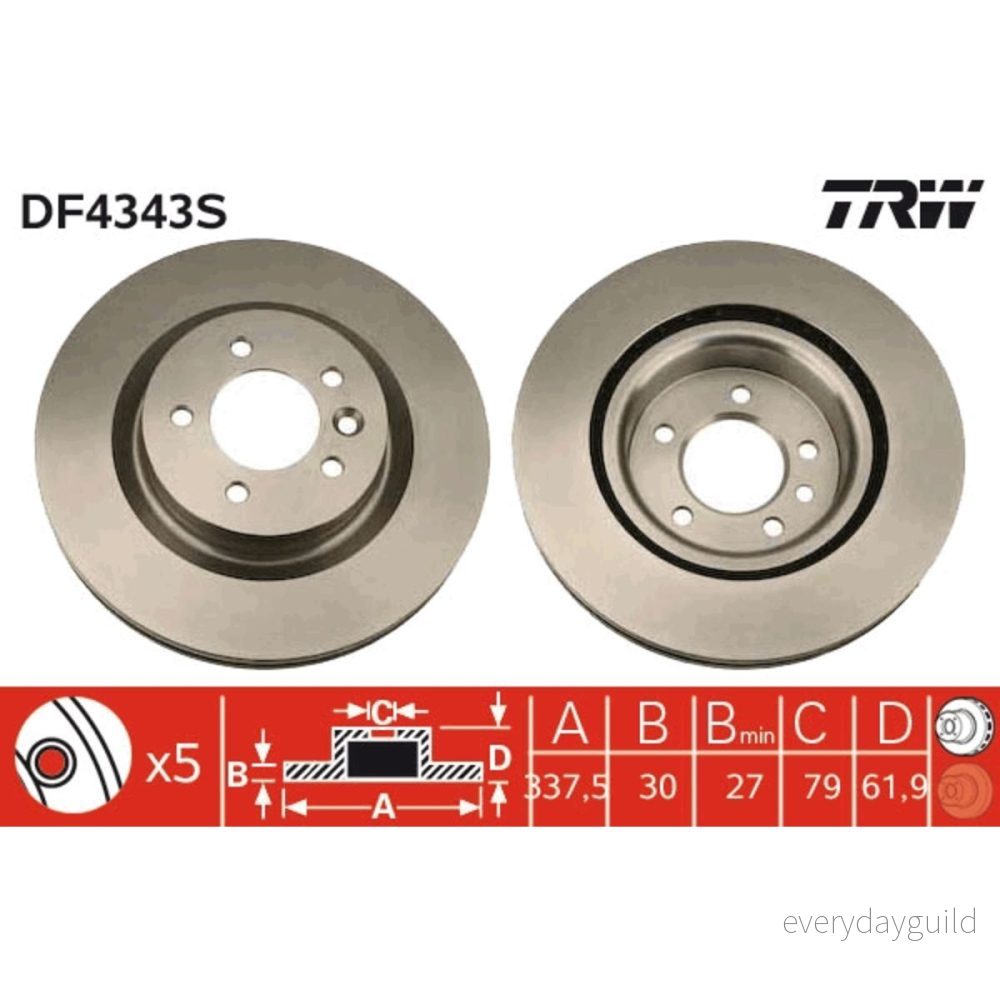 TRW DF4343S Disque de frein 337 30 5 120 ventilé peint LAND ROVER: Range Rover Sport, Discovery 3 3322937434077